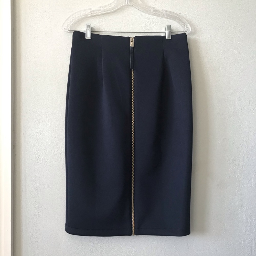 Navy Blue Pencil Skirt with Back Zipper
